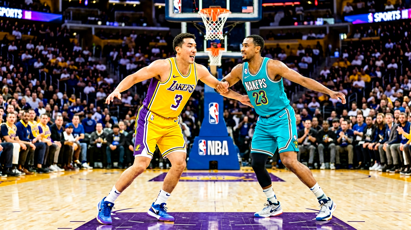 NBA常规赛湖人主场对阵勇士的精彩对抗瞬间